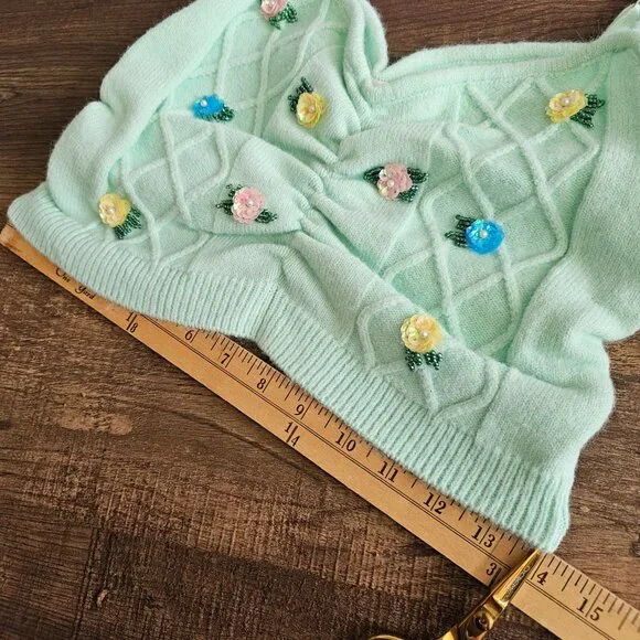 NWOT For Love & Lemons Sutton Floral Knit Sweater Cami Top Soft Pastel Green